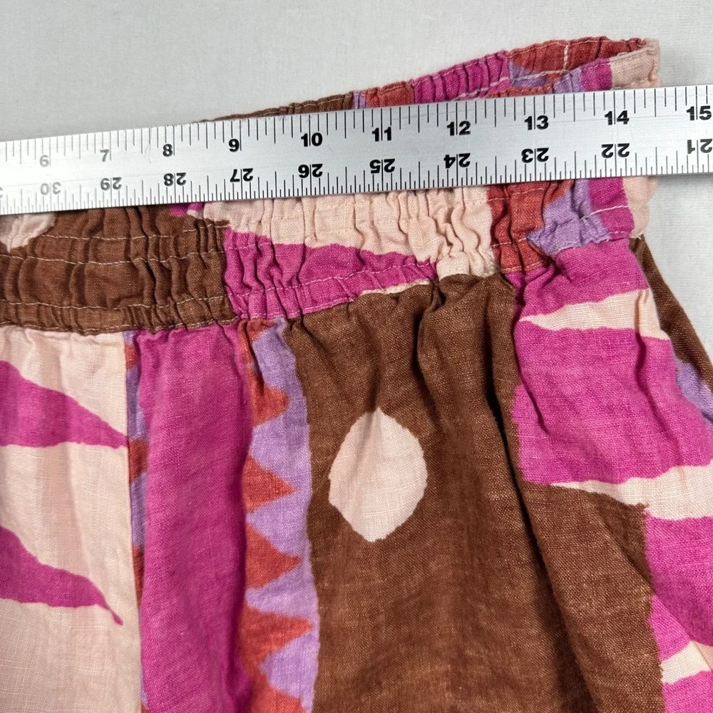 Anthropologie Somerset Shorts Womens M Pink Brown Linen Blend Geometric Print